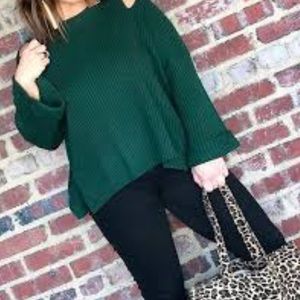 Beau Tissu Green Sweater, Cold Shoulder, Small